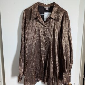 Metallic Brown Button-Up Blouse